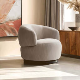 Bordo Grey Textured Fabric Curved Swivel Chair - thumbnail 3