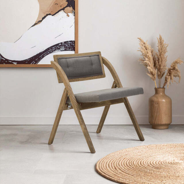Cebu Grey Wash Wood Folding Chair with Fabric Seat - image 1