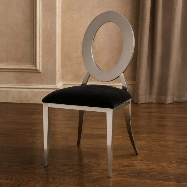 Sarita Black Velvet and Silver Finish Stackable Oval Back Dining Chair - image 1