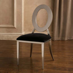 Sarita Black Velvet and Silver Finish Stackable Oval Back Dining Chair