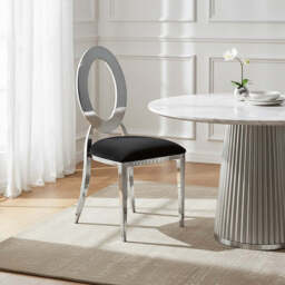 Sarita Black Velvet and Silver Finish Stackable Oval Back Dining Chair - thumbnail 5