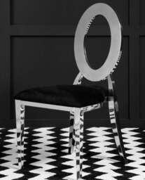 Sarita Black Velvet and Silver Finish Stackable Oval Back Dining Chair - thumbnail 4