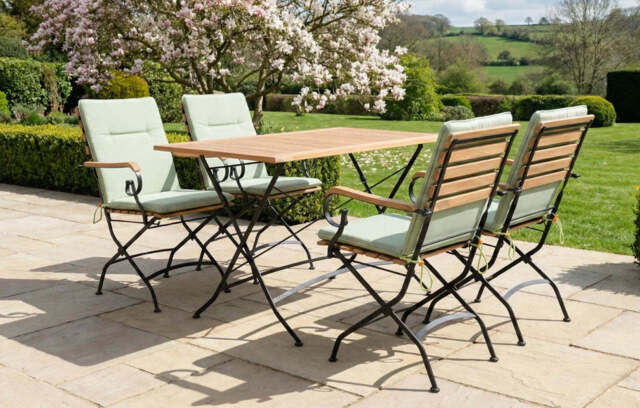 Sicily 4 Seater Teak and Wrought Iron Rectangular 120cm Garden Dining Set - Apple Green