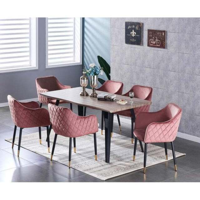 Verona Rocco LUX Dining Set - Dusty Pink / Set Of 4 / Walnut