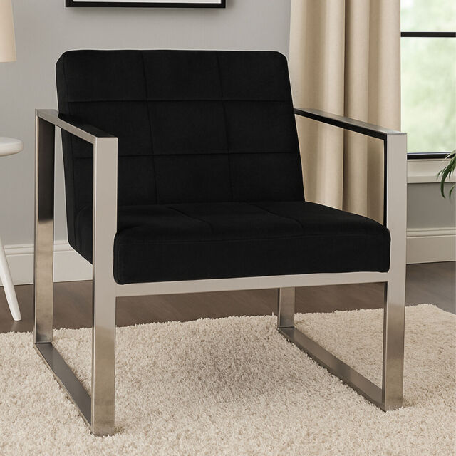 Vogue Black Velvet Lounge Chair with Silver Finish Frame - image 1