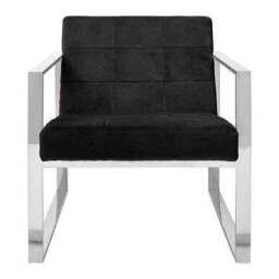 Vogue Black Velvet Lounge Chair with Silver Finish Frame - thumbnail 2