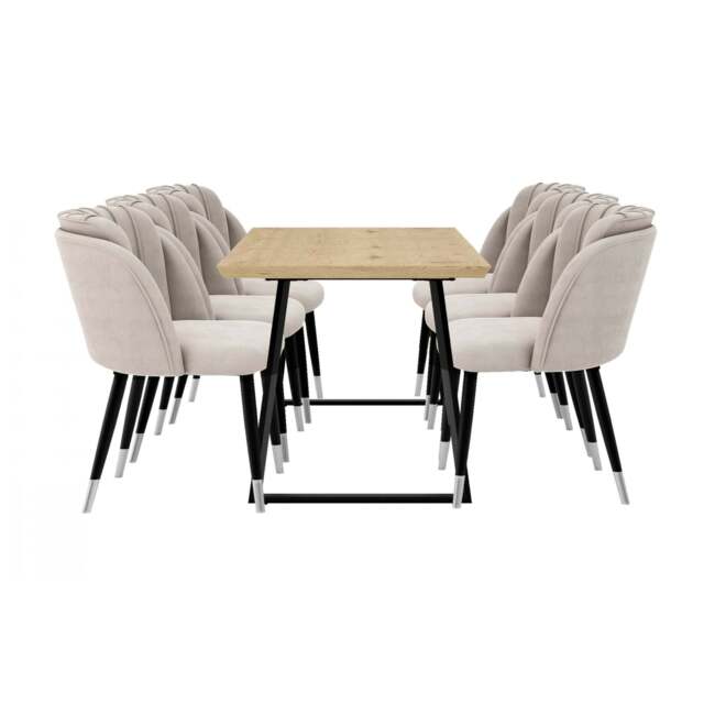 Milano Toga Extendable Dining Set - a Brown Extendable Dining Table & 6 Dining Chairs with Silver End Caps - Grey