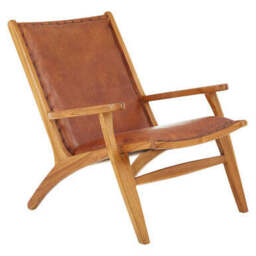 Kendari Brown Leather and Teak Wood Chair with Stud Detail - thumbnail 3