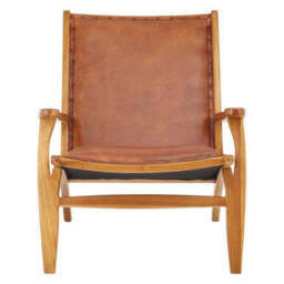 Kendari Brown Leather and Teak Wood Chair with Stud Detail - thumbnail 2