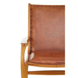 Kendari Brown Leather and Teak Wood Chair with Stud Detail - thumbnail 6