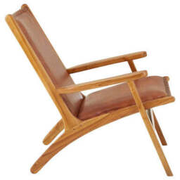 Kendari Brown Leather and Teak Wood Chair with Stud Detail - thumbnail 4