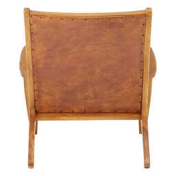 Kendari Brown Leather and Teak Wood Chair with Stud Detail - thumbnail 5