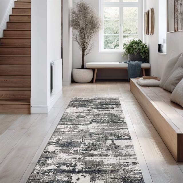 Tokyo Abstract Blue & White Rug - 60X180 cm
