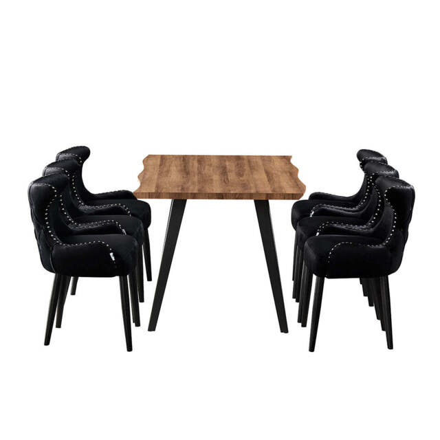 Oxford Rocco LUX 7PCs Dining Set includes an Oak Dining Table and Set of 6 Dining Chairs - Black