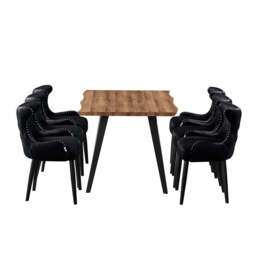 Oxford Rocco LUX 7PCs Dining Set includes an Oak Dining Table and Set of 6 Dining Chairs - Black