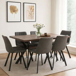 Westford Wood Effect Dining Table with 6 Grey Dining Chairs Set