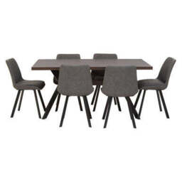 Grey Wooden Top and Metal Legs Rectangle Dining Table with 6 Brown Chairs Set, Westford - thumbnail 2