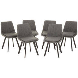Grey Wooden Top and Metal Legs Rectangle Dining Table with 6 Brown Chairs Set, Westford - thumbnail 3