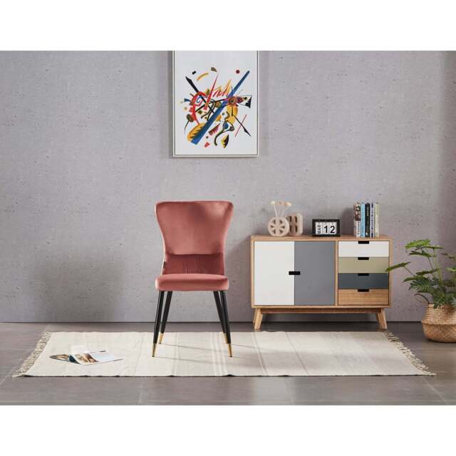 New York LUX Velvet Dining Chair with Metal Legs - Scandinavian Inspired - Pink / Single