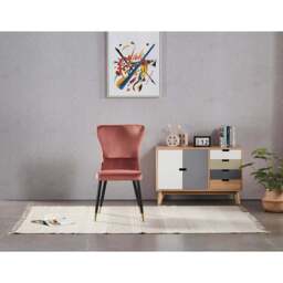 New York LUX Velvet Dining Chair with Metal Legs - Scandinavian Inspired - Pink / Single