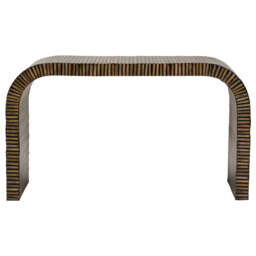Natural Bamboo Inlay Curved Console Table with Sculptural Striped Design, Bambusa - thumbnail 2