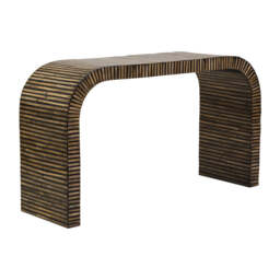 Natural Bamboo Inlay Curved Console Table with Sculptural Striped Design, Bambusa - thumbnail 4
