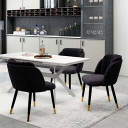 Milano Blaze LUX Dining Set - a White EXTENDABLE Dining Table & 4 Velvet Dining Chairs with Gold End Caps - thumbnail 2