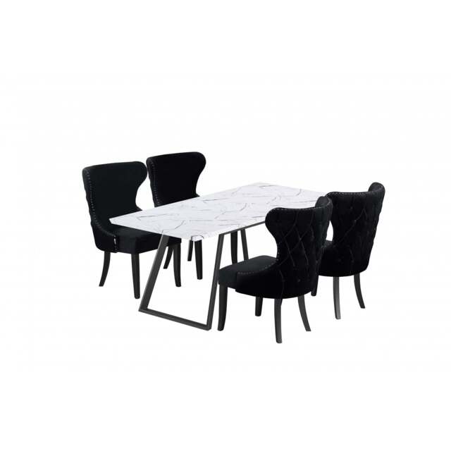 Toga Mayfair LUX Dining Set - Toga Extendable White Dining Table w/ a Set of 4 Mayfair LUX Velvet Dining Chairs - image 1