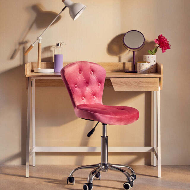 Fayth Pink Velvet Buttoned Home Office Chair - image 1