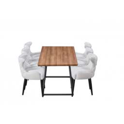 Toga Oxford LUX Dining Set - Toga Extendable Walnut Dining Table w/ a Set of 6 Oxford LUX Velvet Dining Chairs - cream