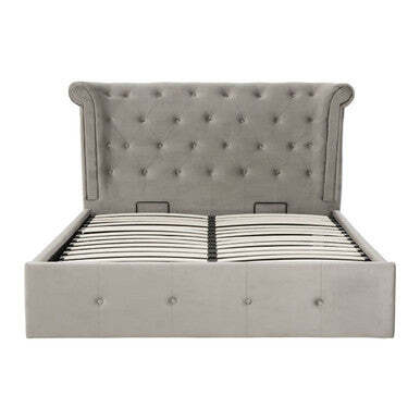 Grey Brushed Velvet Ottoman King Bed - Edison - image 1
