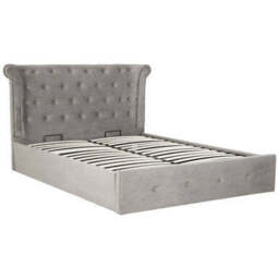 Grey Brushed Velvet Ottoman King Bed - Edison - thumbnail 2