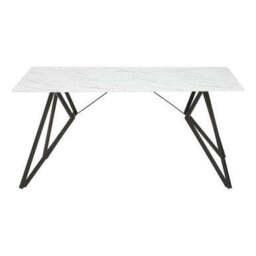 White Marble Effect Top and Metal Legs Dining Table with Faux Leather 6 Grey Chairs Set, Weston - thumbnail 6