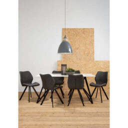 White Marble Effect Top and Metal Legs Dining Table with Faux Leather 6 Grey Chairs Set, Weston - thumbnail 3