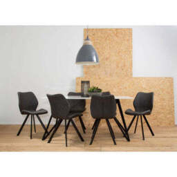 White Marble Effect Top and Metal Legs Dining Table with Faux Leather 6 Grey Chairs Set, Weston - thumbnail 5