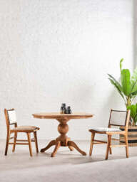 Kendari Natural Leather and Teak Wood Dining Chair - thumbnail 3