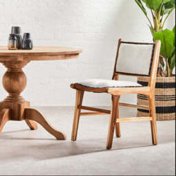 Kendari Natural Leather and Teak Wood Dining Chair - thumbnail 1