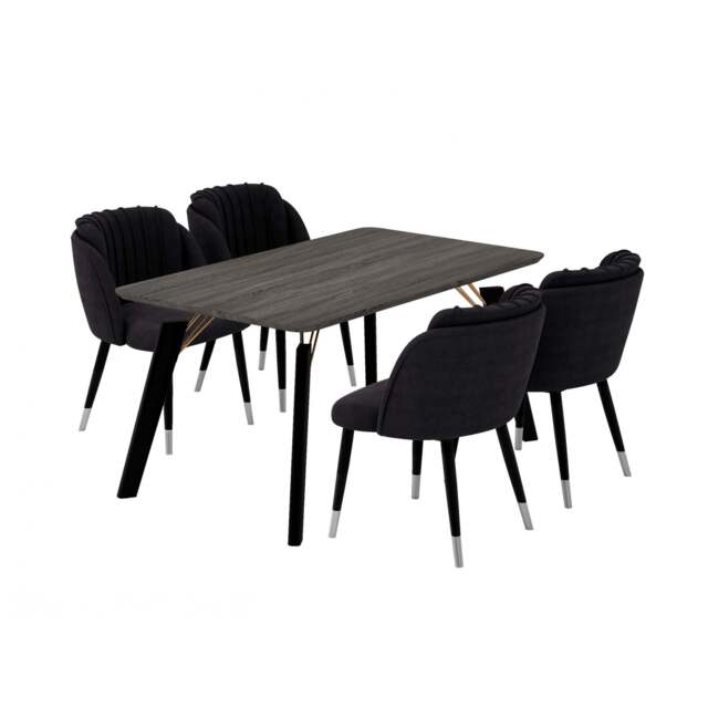 Milano Cosmo LUX Dining Set - a Black Dining Table & 4 Dining Chairs with Silver End Caps - image 1