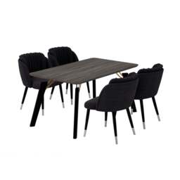 Milano Cosmo LUX Dining Set - a Black Dining Table & 4 Dining Chairs with Silver End Caps - thumbnail 1