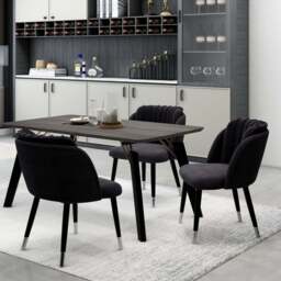 Milano Cosmo LUX Dining Set - a Black Dining Table & 4 Dining Chairs with Silver End Caps - thumbnail 2
