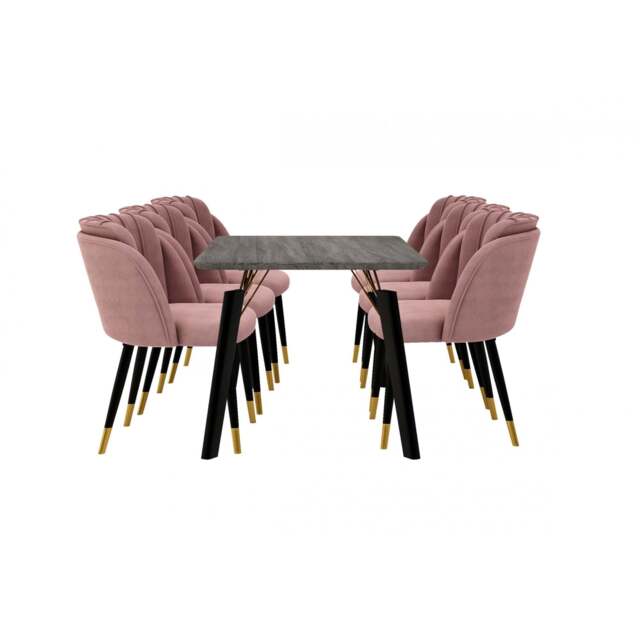 Milano Cosmo LUX Dining Set - a Black DAining Table & 6 Dining Chairs with Gold End Caps - Pink