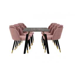 Milano Cosmo LUX Dining Set - a Black DAining Table & 6 Dining Chairs with Gold End Caps - Pink
