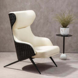 Kiev Ivory and Black Leather Effect Armchair