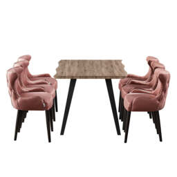 Oxford Rocco LUX Dining Set, a Table and Chairs Set of 6, Walnut - Red