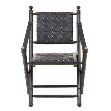 Kendari Black Strapped Leather And Black Teak Wood Chair - image 1
