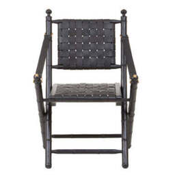 Kendari Black Strapped Leather And Black Teak Wood Chair - thumbnail 1
