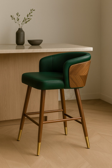Okazaki Bar Stool - Dark Green (Light Walnut Legs) / 78cm / Set of 4