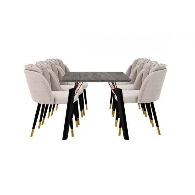 Milano Cosmo LUX Dining Set - a Black DAining Table & 6 Dining Chairs with Gold End Caps - Grey