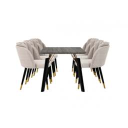 Milano Cosmo LUX Dining Set - a Black DAining Table & 6 Dining Chairs with Gold End Caps - Grey
