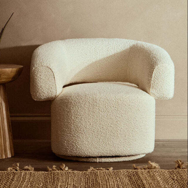 Oliveto Ivory Boucle Curved Swivel Armchair - image 1